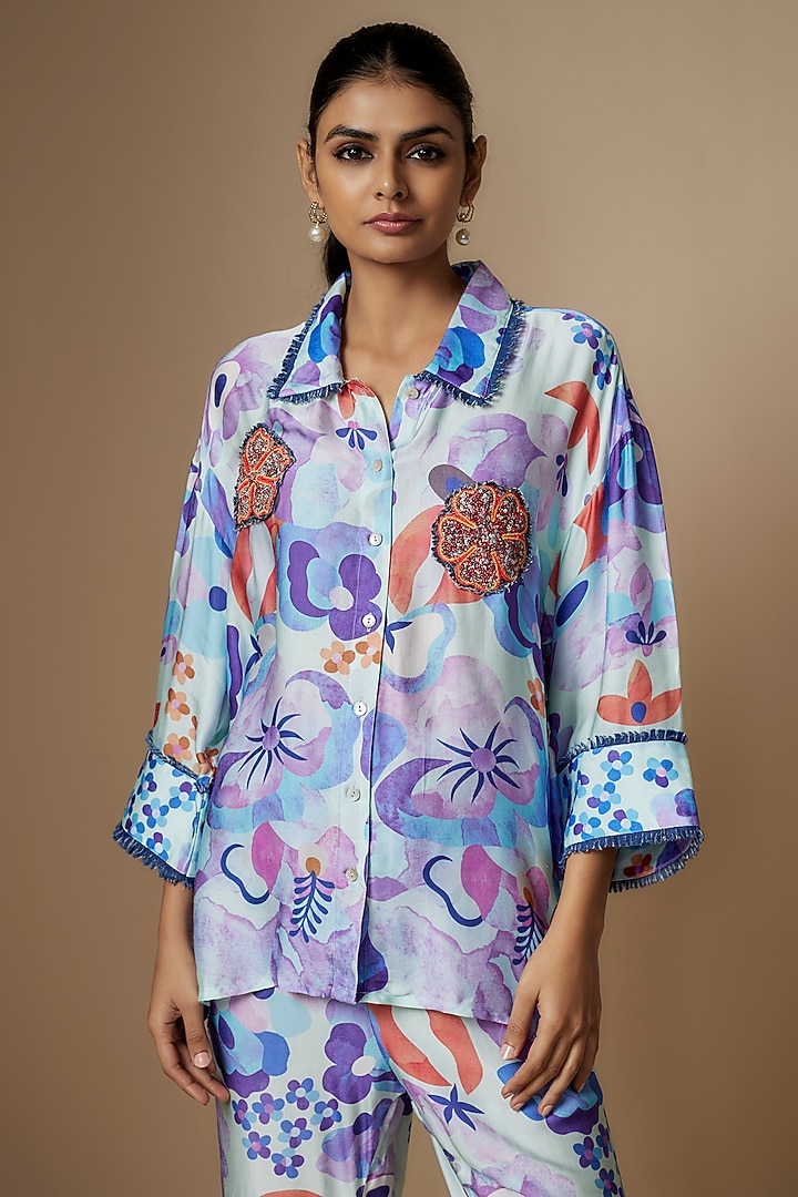 Blue Viscose Digital Printed Co-Ord Set by Nipa Badiani at Pernia's Pop Up Shop