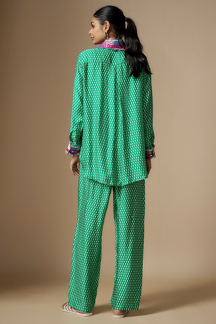 Green Modal Satin Digital Printed Co-Ord Set by Nipa Badiani at Pernia's Pop Up Shop