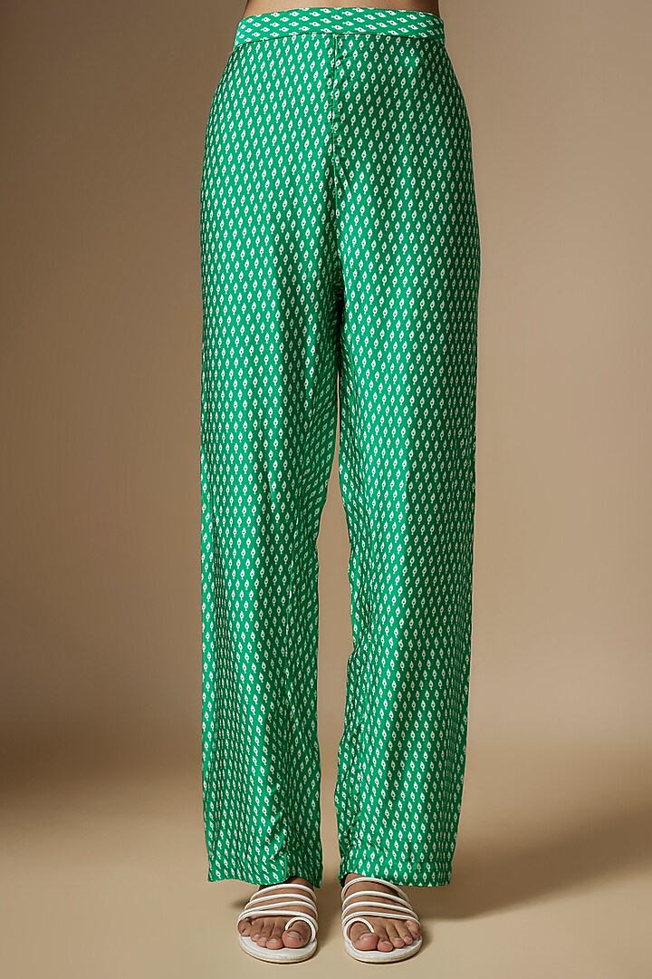 Green Modal Satin Digital Printed Co-Ord Set by Nipa Badiani at Pernia's Pop Up Shop
