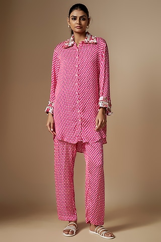 Pink Modal Satin Digital Printed Co-Ord Set by Nipa Badiani
