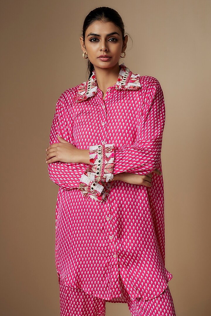 Pink Modal Satin Digital Printed Co-Ord Set by Nipa Badiani at Pernia's Pop Up Shop