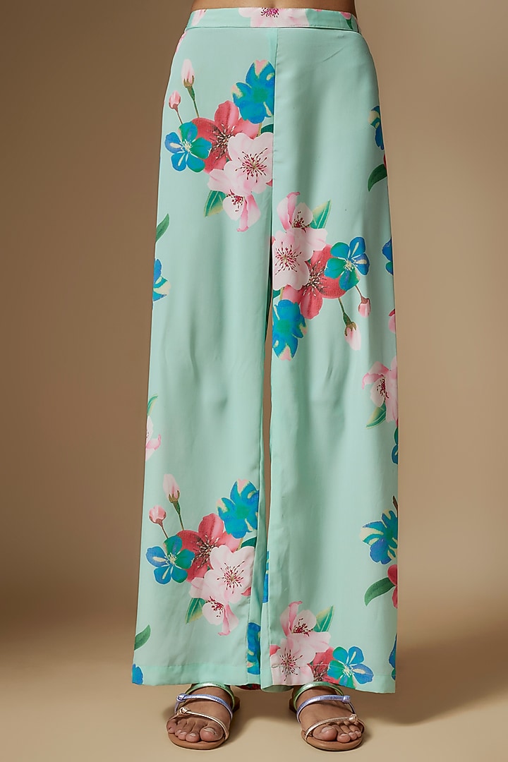 Green Poly Satin Floral Digital Printed Co-Ord Set by Nipa Badiani at Pernia's Pop Up Shop