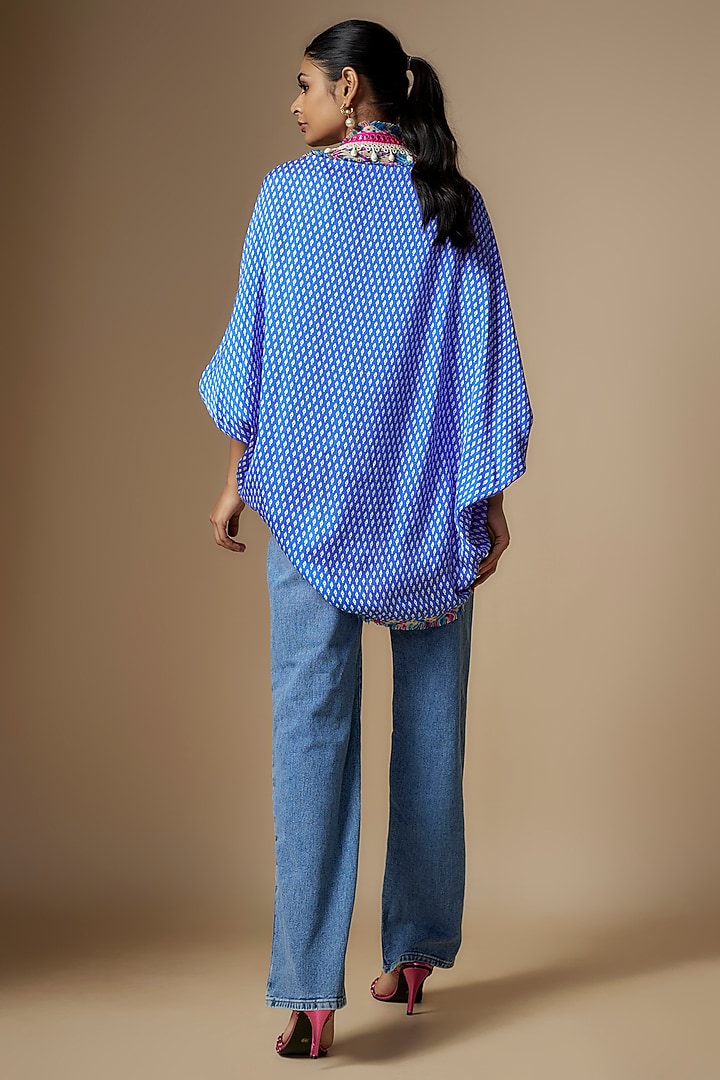 Blue Modal Satin Digital Printed Cape by Nipa Badiani at Pernia's Pop Up Shop