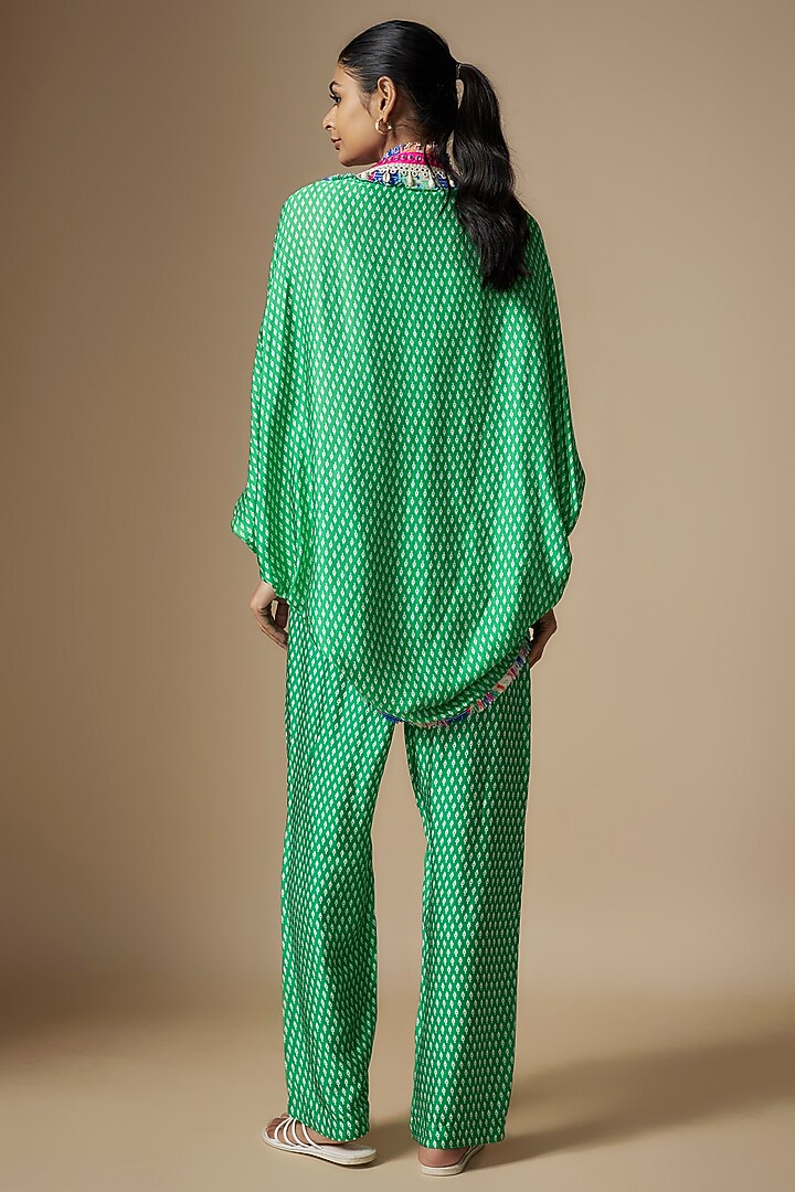 Green Modal Satin Digital Printed Cape Set by Nipa Badiani at Pernia's Pop Up Shop