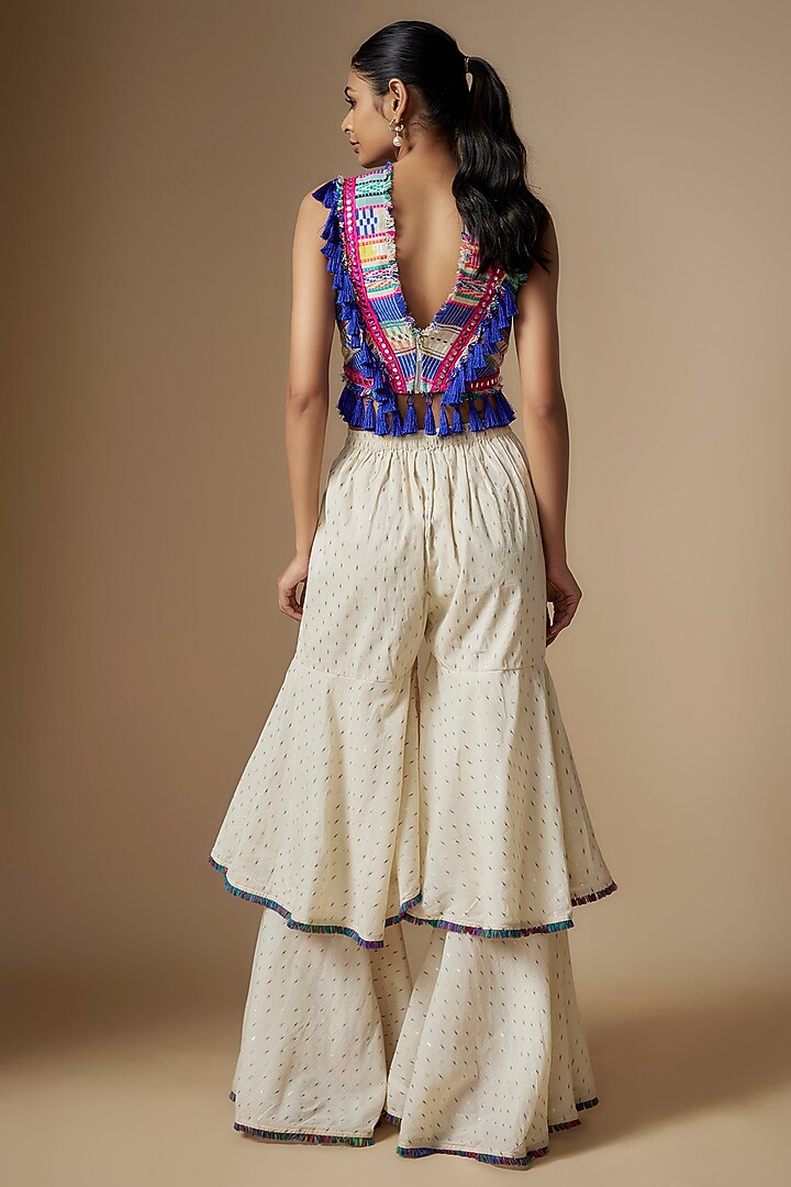 Beige Cotton Layered Party Wear Sharara Set by Nipa Badiani at Pernia's Pop Up Shop