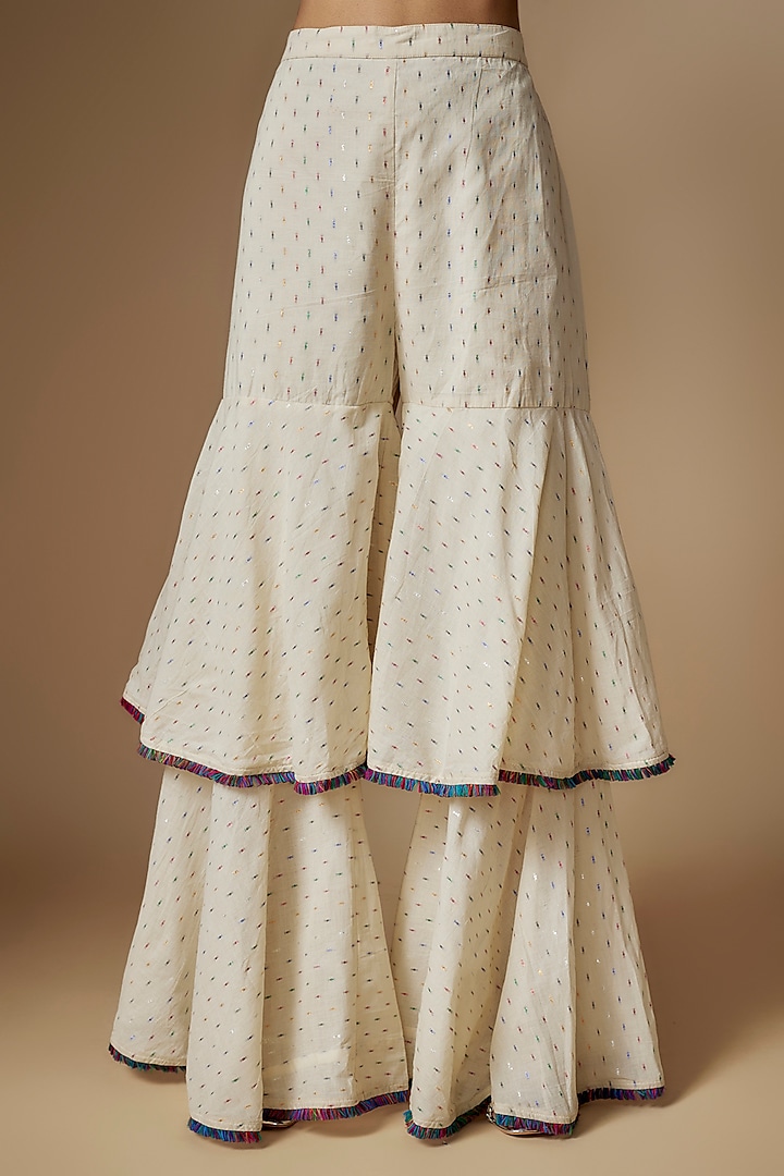 Beige Cotton Layered Party Wear Sharara Set by Nipa Badiani at Pernia's Pop Up Shop