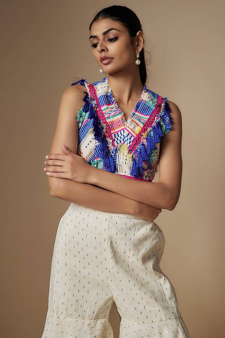 Beige Cotton Layered Party Wear Sharara Set by Nipa Badiani at Pernia's Pop Up Shop