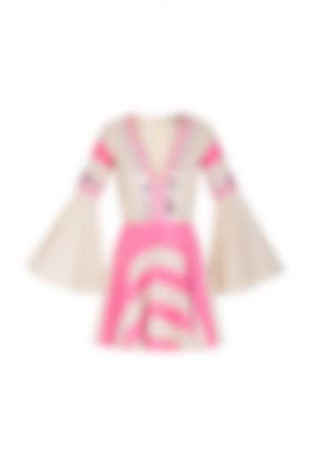 Hot Pink & Beige Embellished Skater Dress by Nitya Bajaj