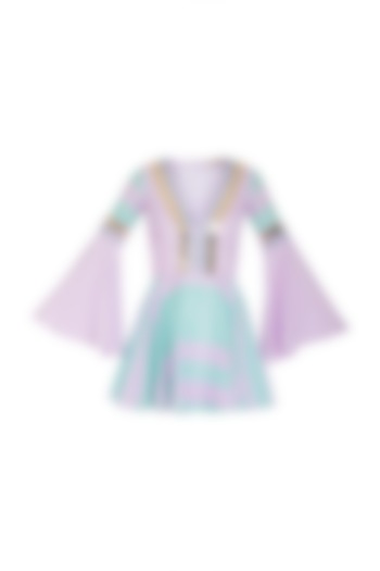 Aquamarine & Lilac Embellished Skater Dress by Nitya Bajaj