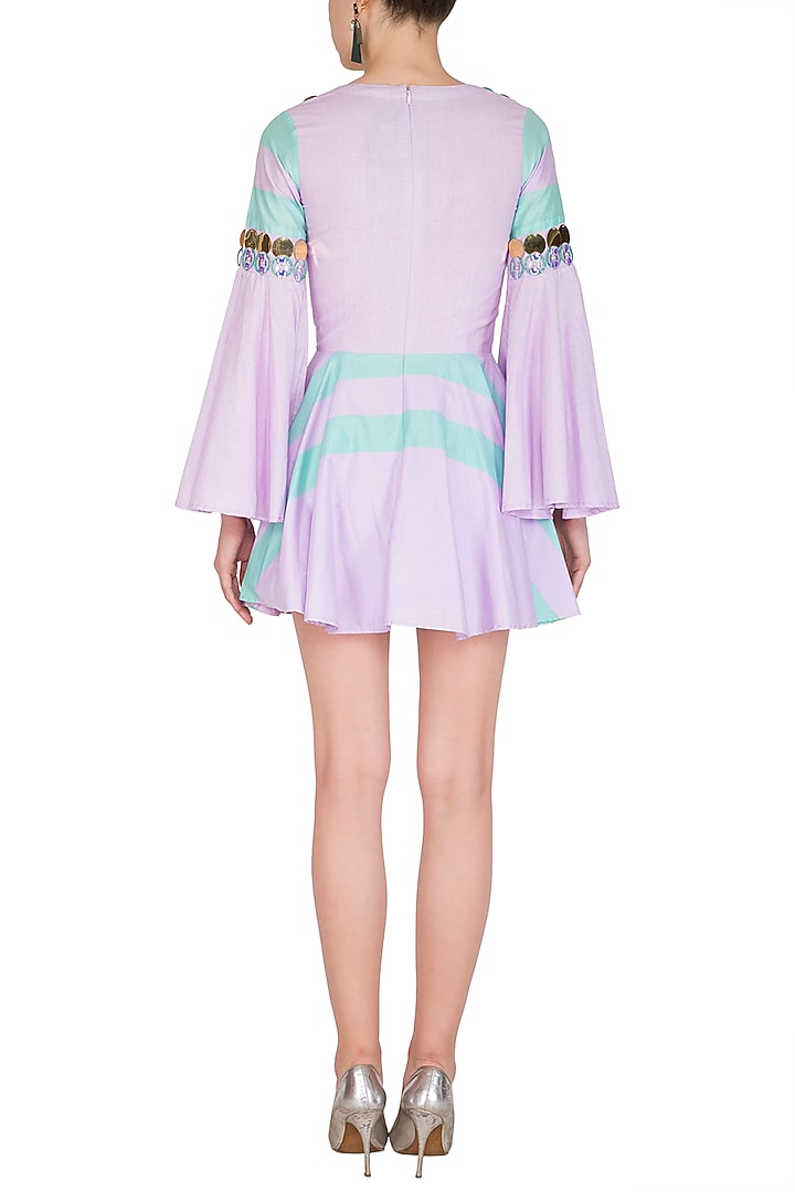 Aquamarine & Lilac Embellished Skater Vacation Dress by Nitya Bajaj at Pernia's Pop Up Shop