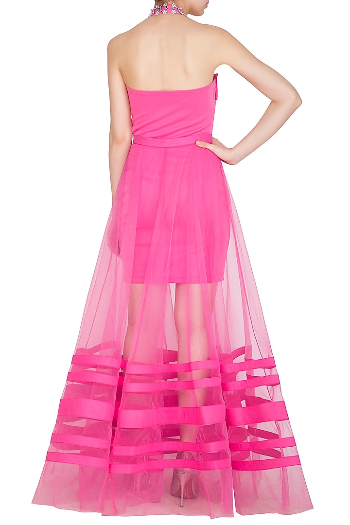 Hot Pink Embellished Vacation Dress With Detachable Drape by Nitya Bajaj at Pernia's Pop Up Shop