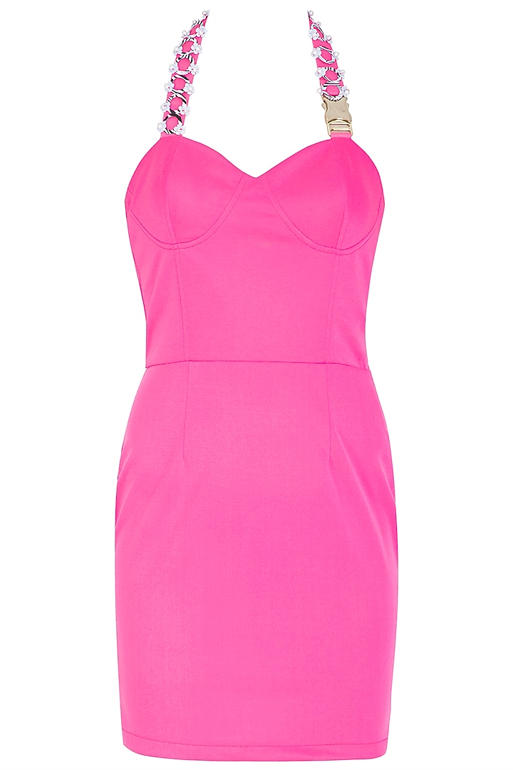 Hot Pink Embellished Vacation Dress With Detachable Drape by Nitya Bajaj at Pernia's Pop Up Shop