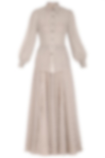 Ivory Polka Dot Shirt With Maxi Skirt by Nitya Bajaj at Pernia's Pop Up Shop