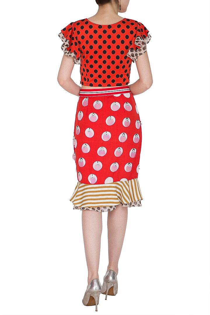 Red Polka Dot Crop Top With Pencil Skirt by Nitya Bajaj at Pernia's Pop Up Shop