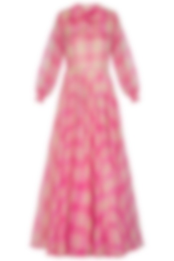 Hot Pink Checkered Maxi Dress by Nitya Bajaj