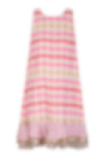 Hot Pink Checks Printed Flared Dress by Nitya Bajaj