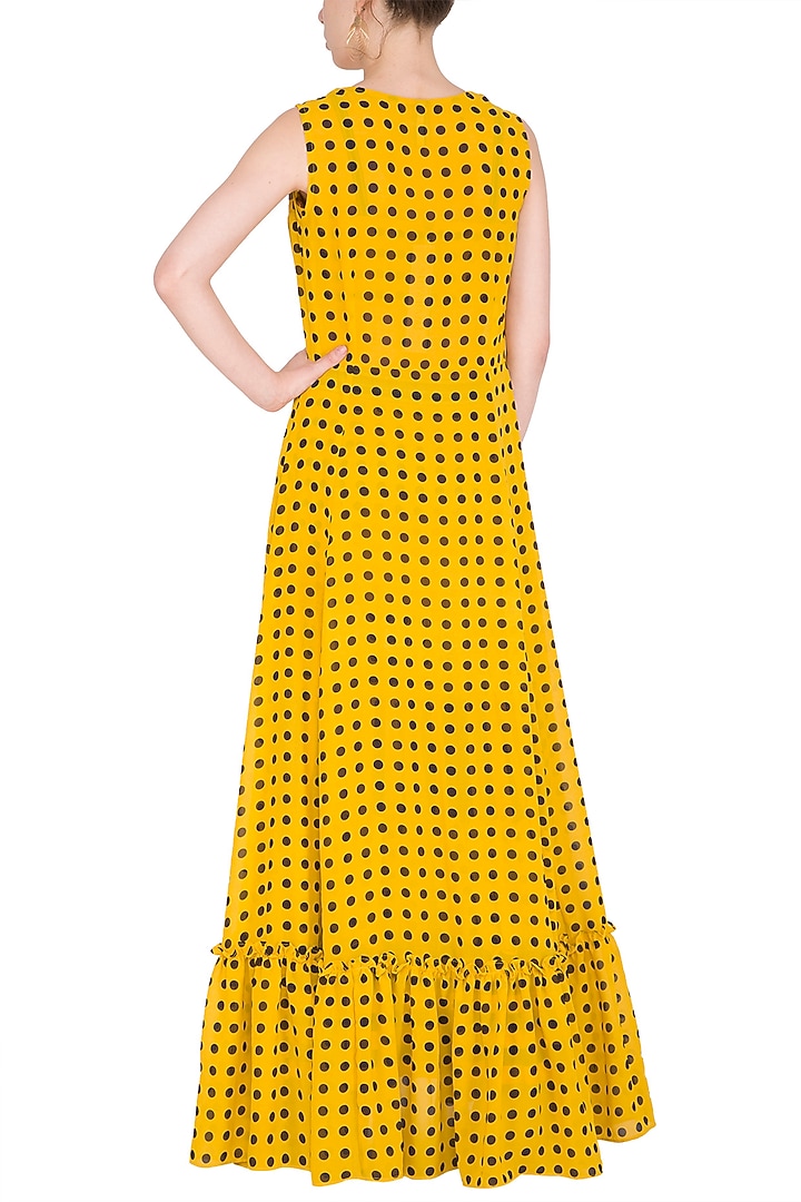 Yellow Polka Dot Bustier With Skirt & Cape by Nitya Bajaj at Pernia's Pop Up Shop