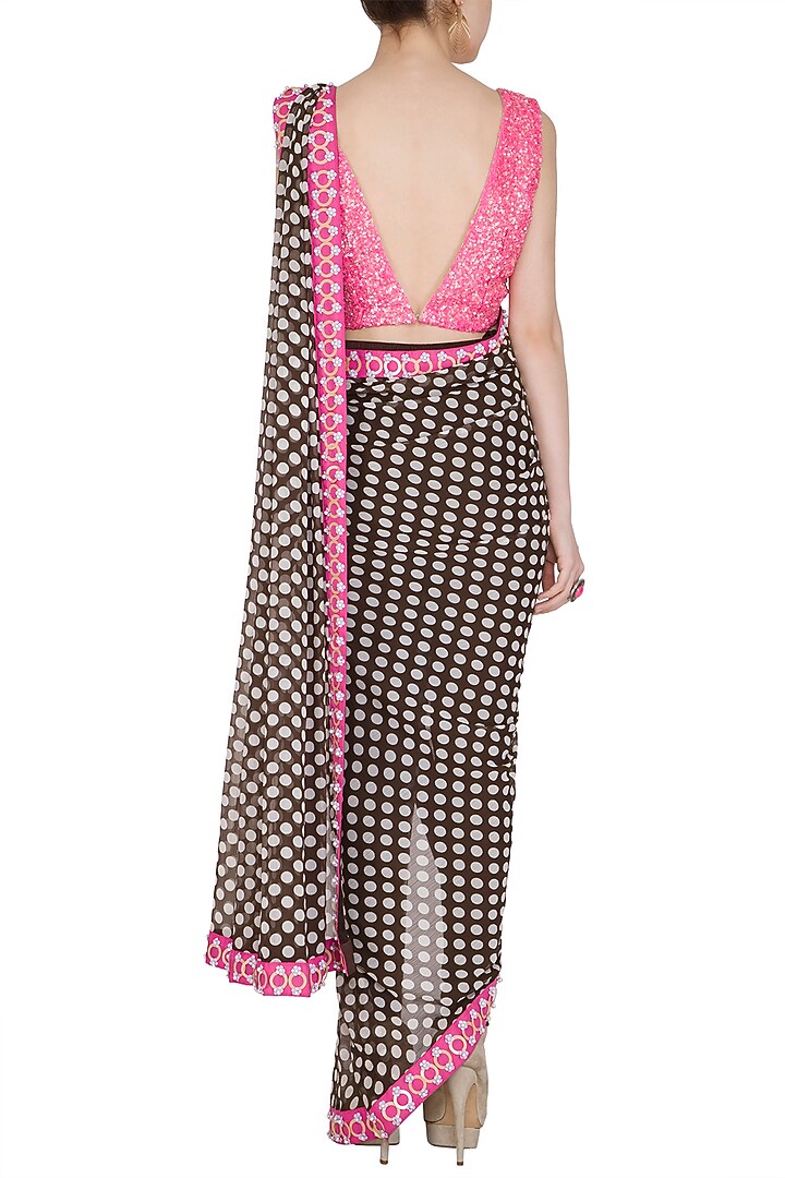 Black & Pink Embellished Pant Wedding Saree Set by Nitya Bajaj at Pernia's Pop Up Shop