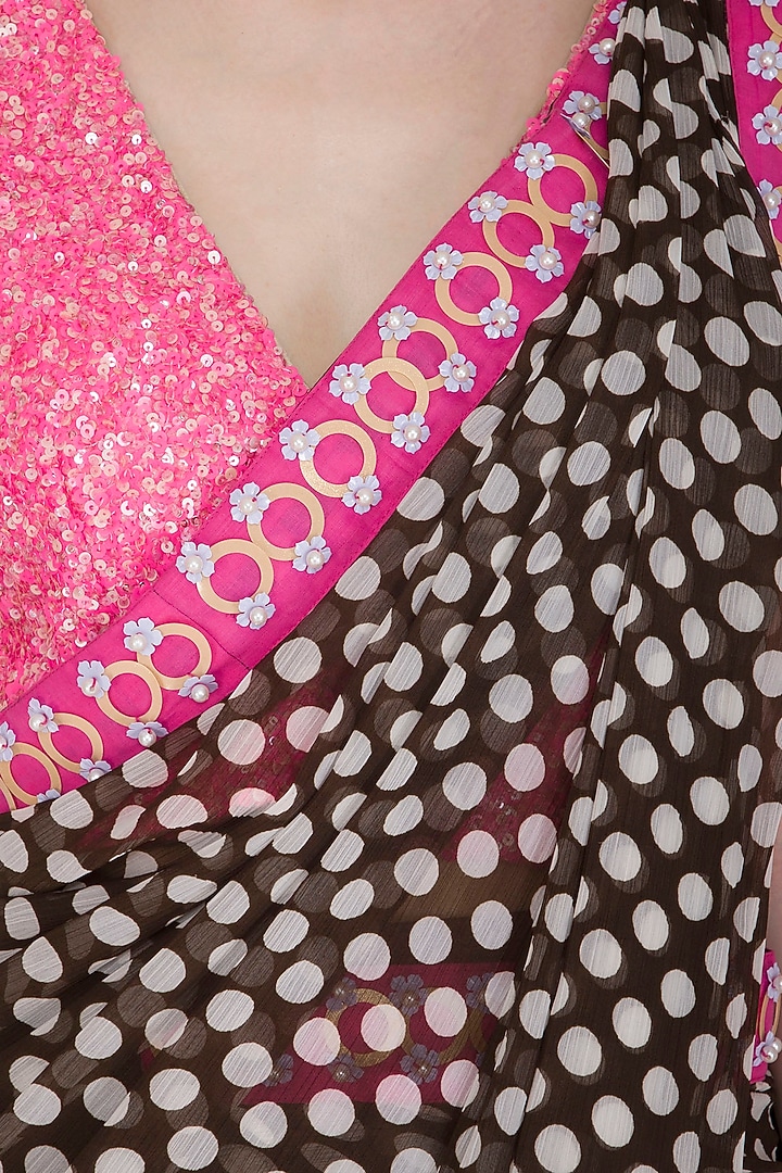 Black & Pink Embellished Pant Wedding Saree Set by Nitya Bajaj at Pernia's Pop Up Shop