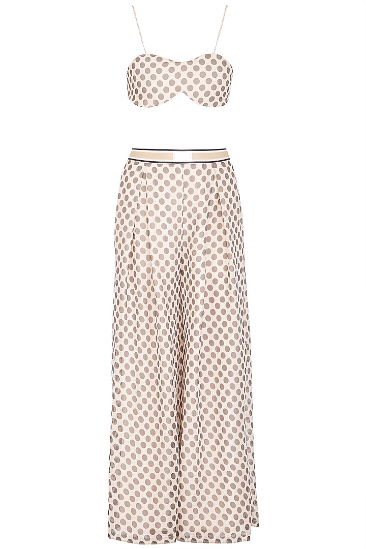 Ivory Polka Dot Bralette With Palazzo Pants & Cape by Nitya Bajaj at Pernia's Pop Up Shop