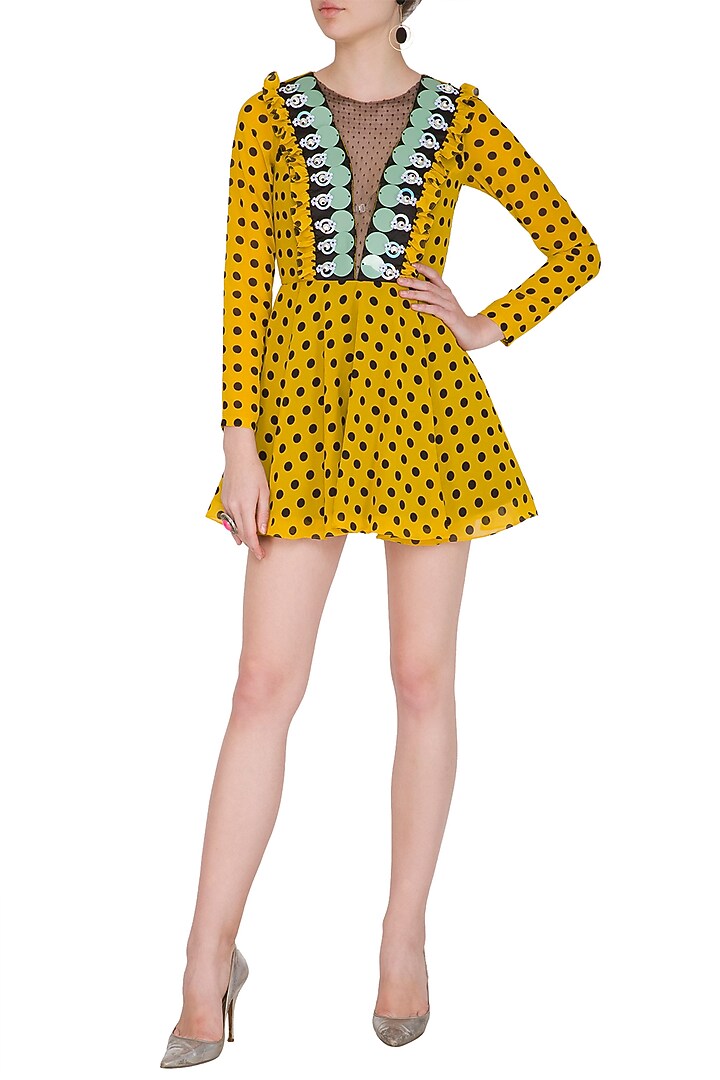 Yellow Polka Dot Skater Vacation Dress by Nitya Bajaj at Pernia's Pop Up Shop