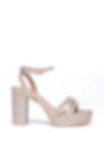 Gold Faux Leather Block Heels by NIDHI BHANDARI at Pernia's Pop Up Shop