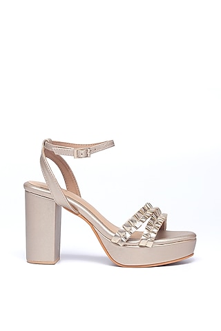 Gold Faux Leather Block Heels by NIDHI BHANDARI