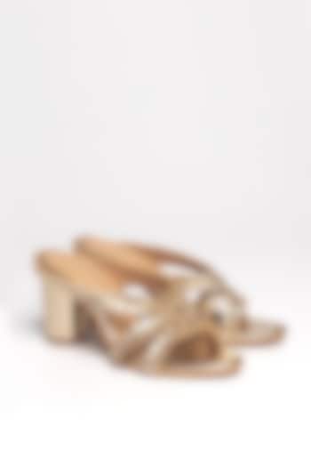 Gold Faux Leather Block Heels by NIDHI BHANDARI at Pernia's Pop Up Shop