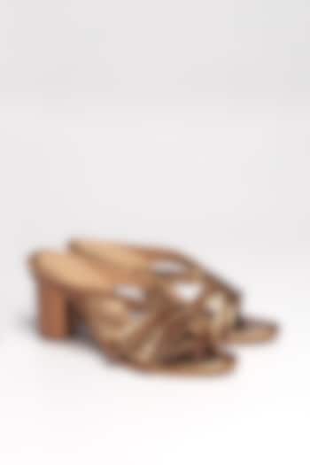 Antique Gold Faux Leather Block Heels by NIDHI BHANDARI at Pernia's Pop Up Shop