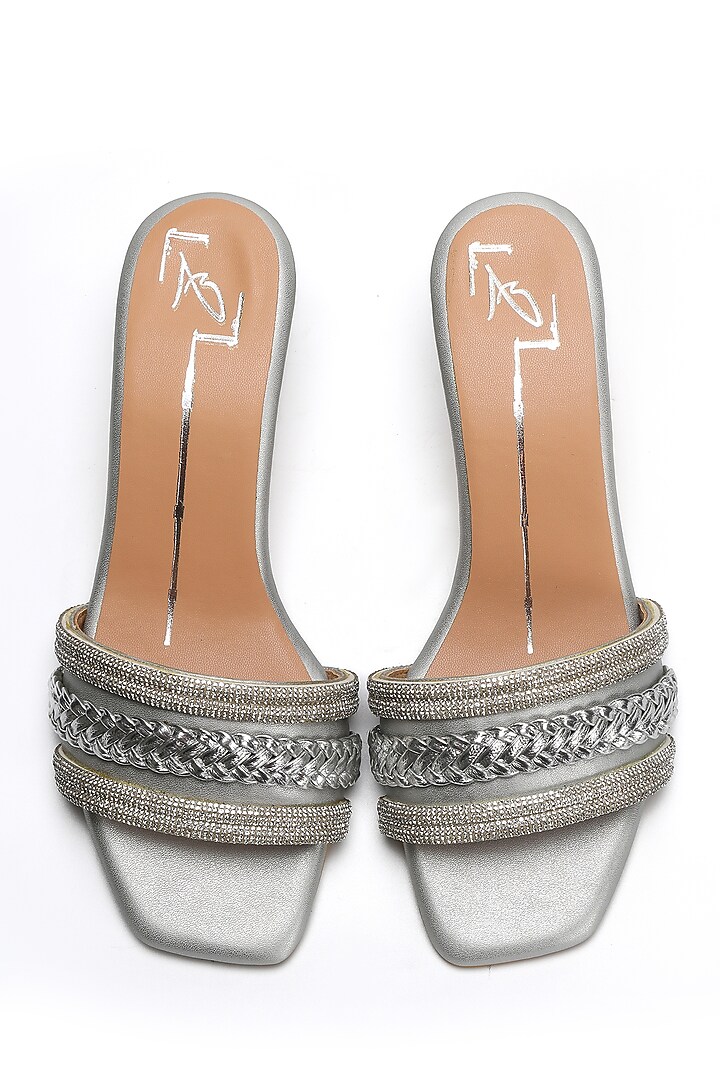 Silver Faux Leather Block Heels by NIDHI BHANDARI