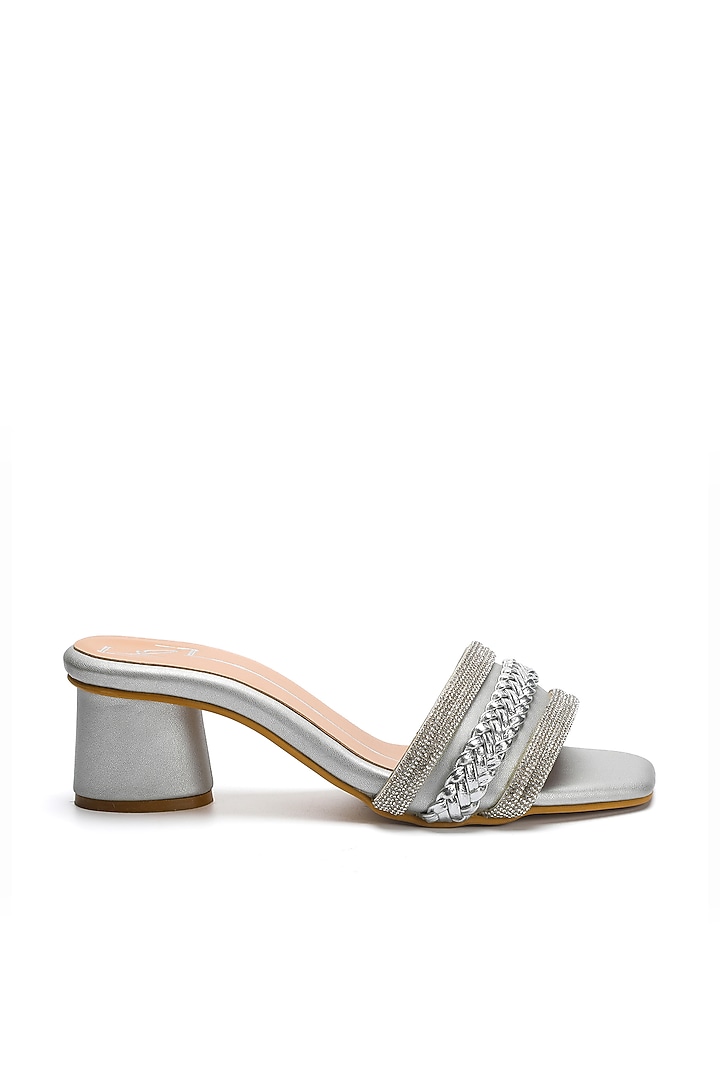 Silver Faux Leather Block Heels by NIDHI BHANDARI at Pernia's Pop Up Shop
