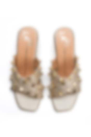 Gold Faux Leather Embellished Wedges by NIDHI BHANDARI