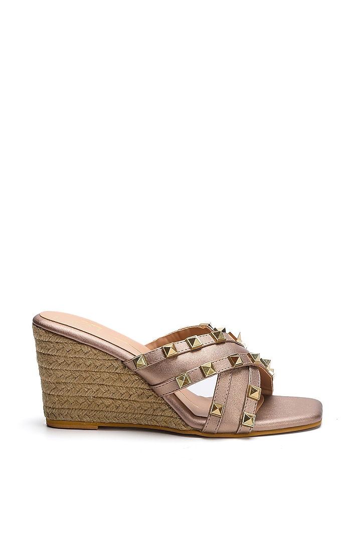 Rose Gold Faux Leather Embellished Wedges by NIDHI BHANDARI at Pernia's Pop Up Shop