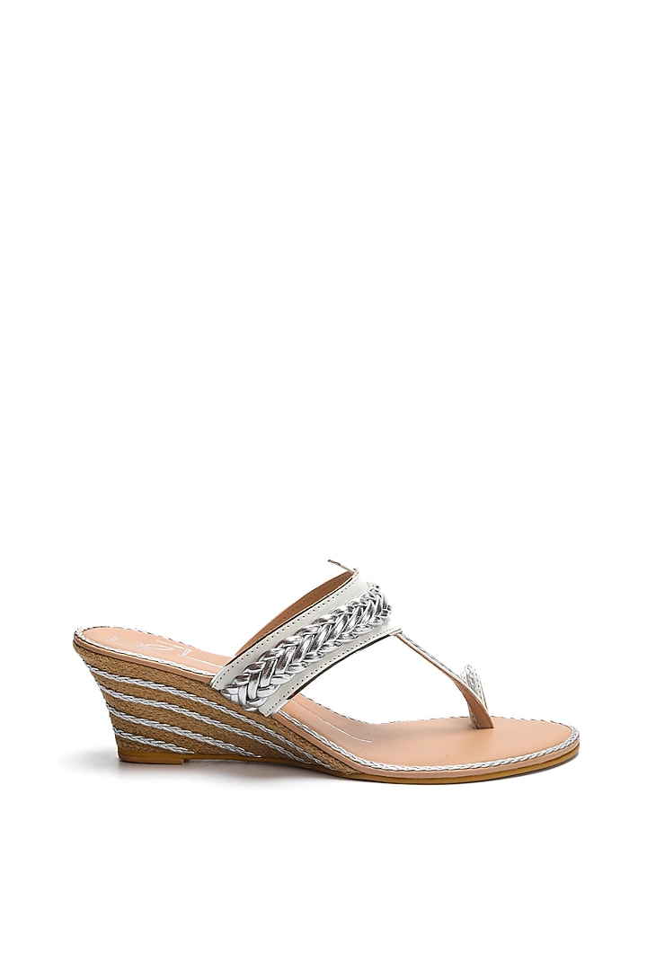 White Faux Leather Wedges by NIDHI BHANDARI at Pernia's Pop Up Shop
