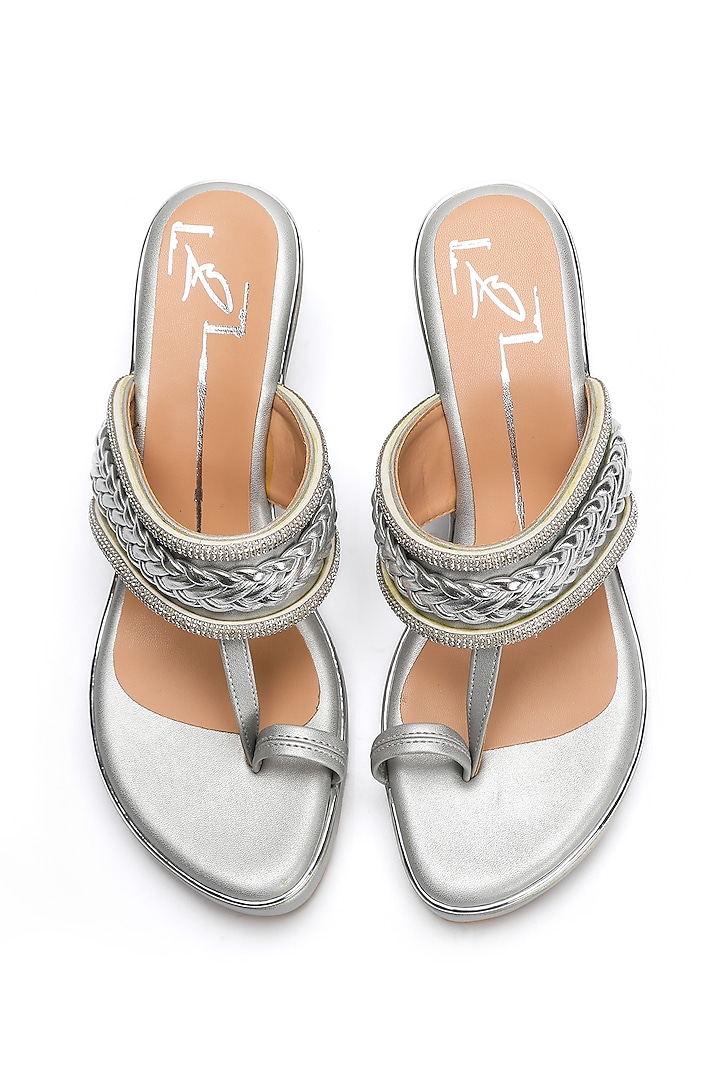 Silver Faux Leather Wedges by NIDHI BHANDARI