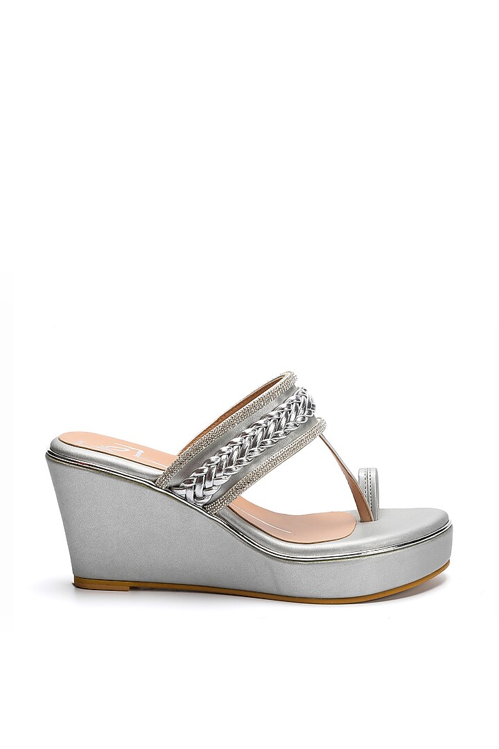 Silver Faux Leather Wedges by NIDHI BHANDARI at Pernia's Pop Up Shop