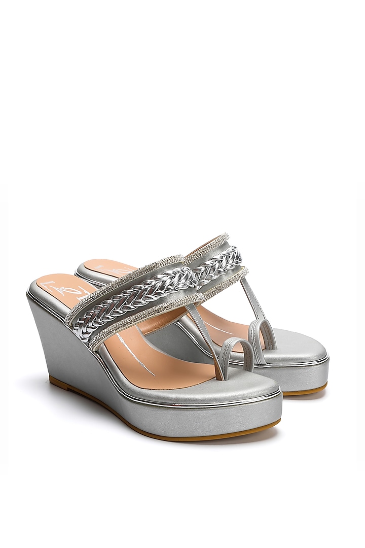 Silver Faux Leather Wedges by NIDHI BHANDARI at Pernia's Pop Up Shop