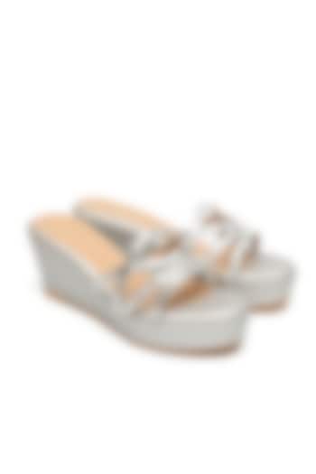 Silver Faux Leather Embroidered Wedges by NIDHI BHANDARI at Pernia's Pop Up Shop