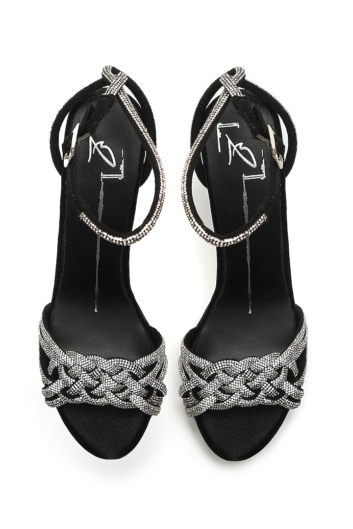 Black Faux Leather Embroidered Heels by NIDHI BHANDARI