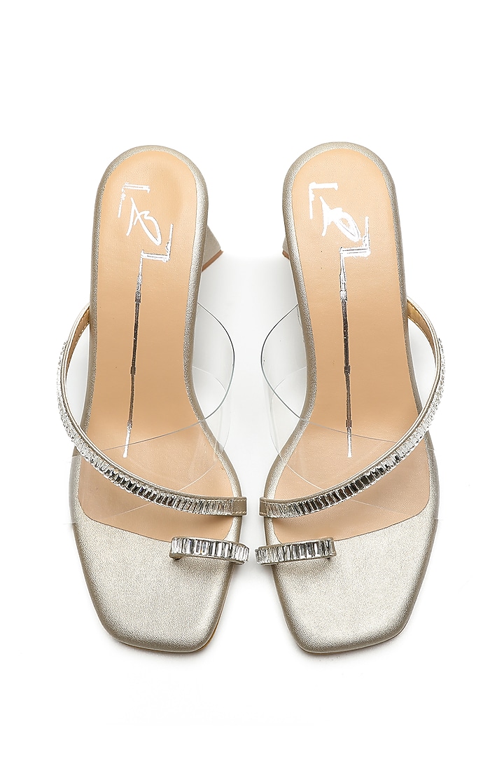 Gold Faux Leather Block Heels by NIDHI BHANDARI at Pernia's Pop Up Shop