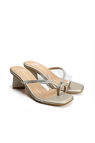 Gold Faux Leather Block Heels by NIDHI BHANDARI
