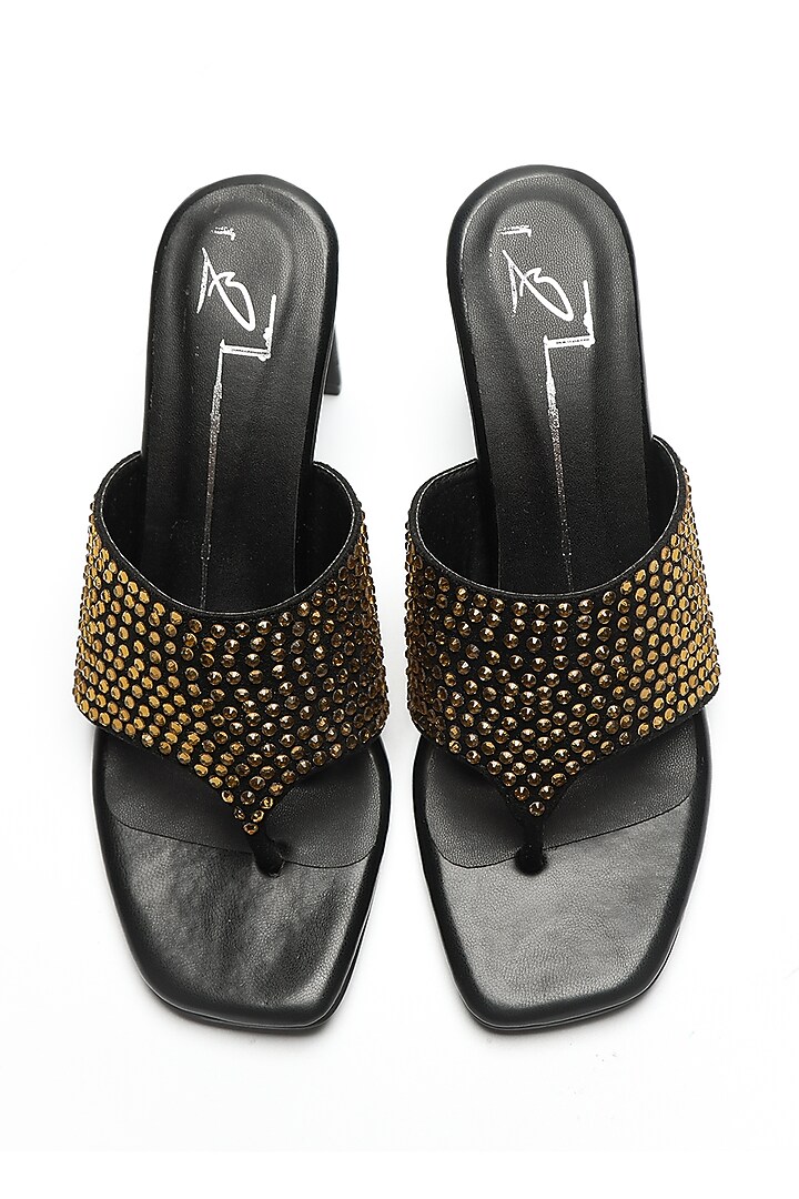 Black Faux Leather Block Heels by NIDHI BHANDARI at Pernia's Pop Up Shop