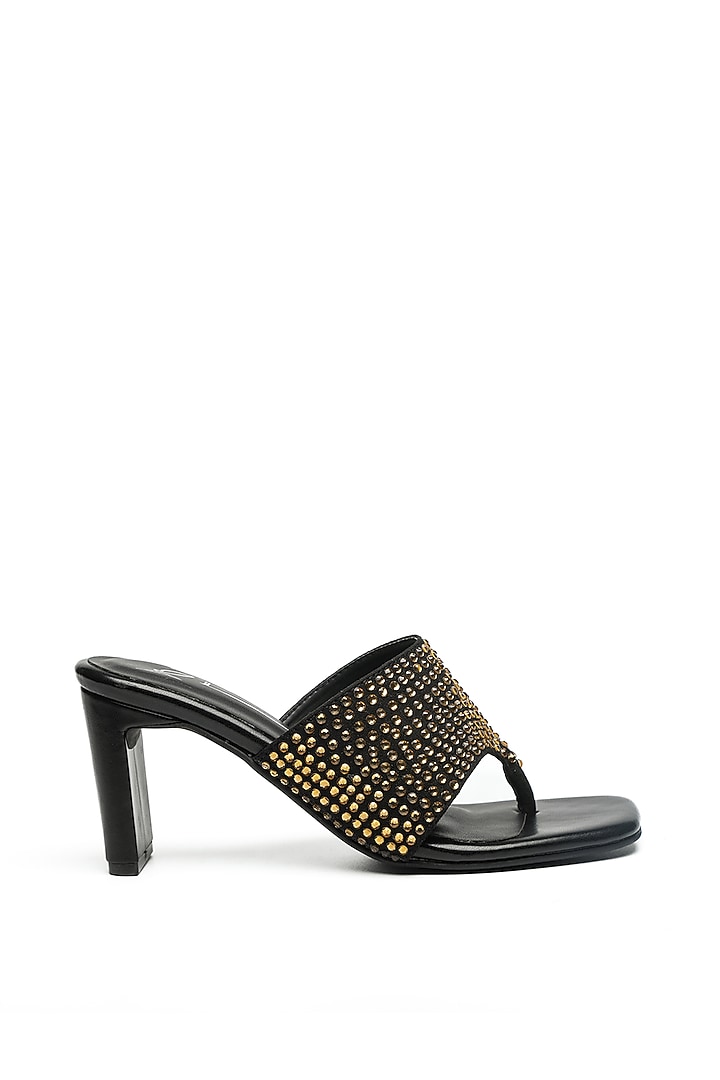 Black Faux Leather Block Heels by NIDHI BHANDARI at Pernia's Pop Up Shop
