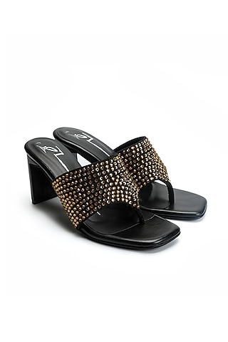 Black Faux Leather Block Heels by NIDHI BHANDARI