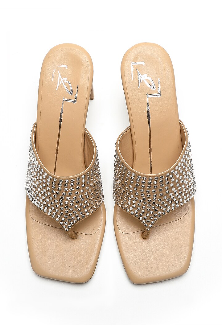 Beige Faux Leather Block Heels by NIDHI BHANDARI at Pernia's Pop Up Shop