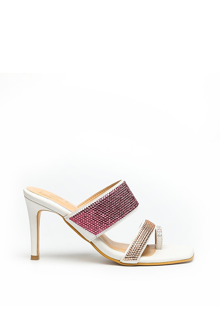 White Faux Leather Block Heels by NIDHI BHANDARI at Pernia's Pop Up Shop