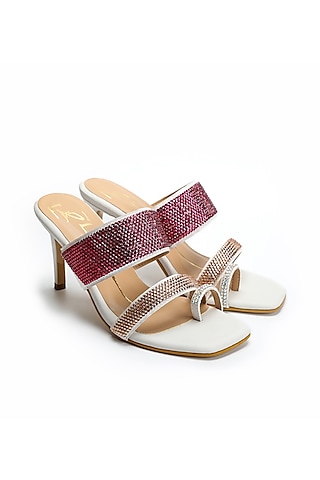 White Faux Leather Block Heels by NIDHI BHANDARI
