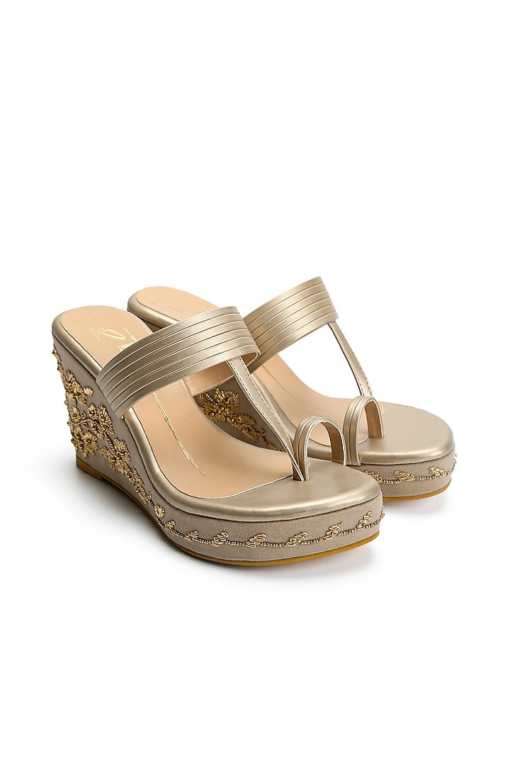 Gold Embroidered Wedges by NIDHI BHANDARI at Pernia's Pop Up Shop