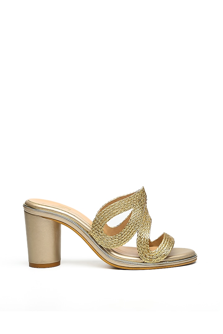 Gold Textured Block Heels by NIDHI BHANDARI at Pernia's Pop Up Shop