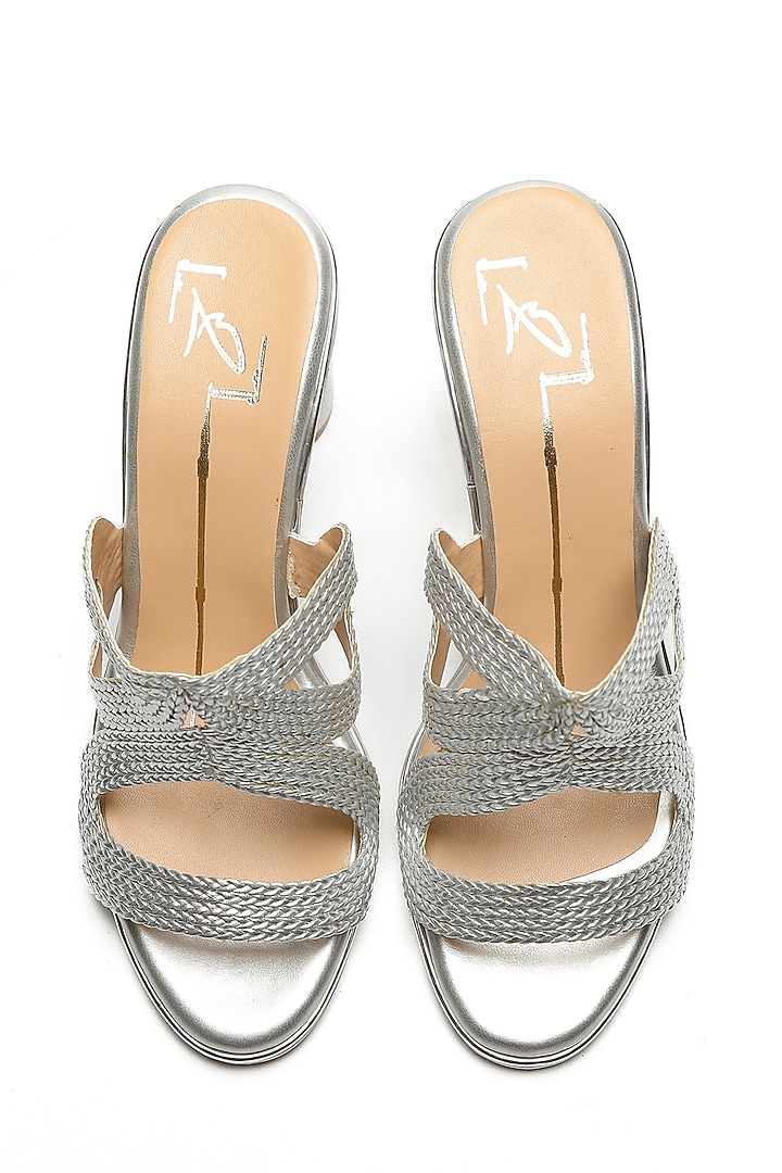Silver Textured Block Heels by NIDHI BHANDARI at Pernia's Pop Up Shop